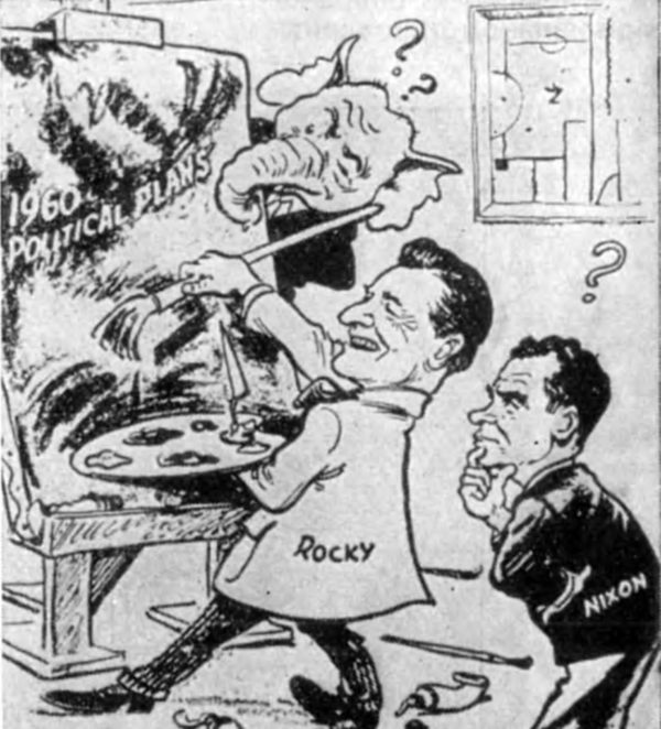 «Рокфеллер-импрессионист». Р. Никсон и Н. Рокфеллер — претенденты на пост президента. Карикатура из «Нью-суик».