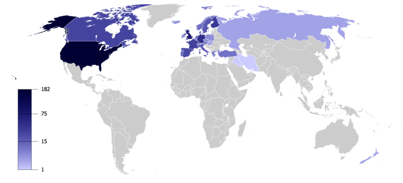 Страны, представители которых присутствовали хотя бы на одной конференции клуба. От России: Чубайс в 1998 и Явлинский в 2004.